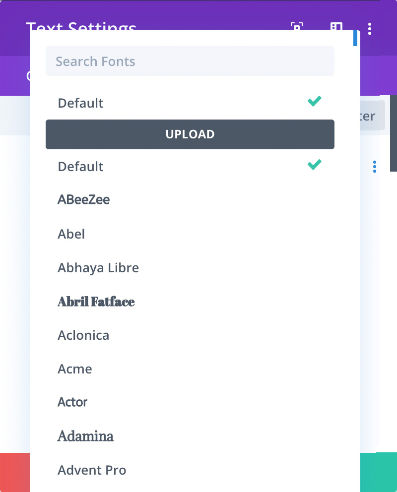 Divi font upload button